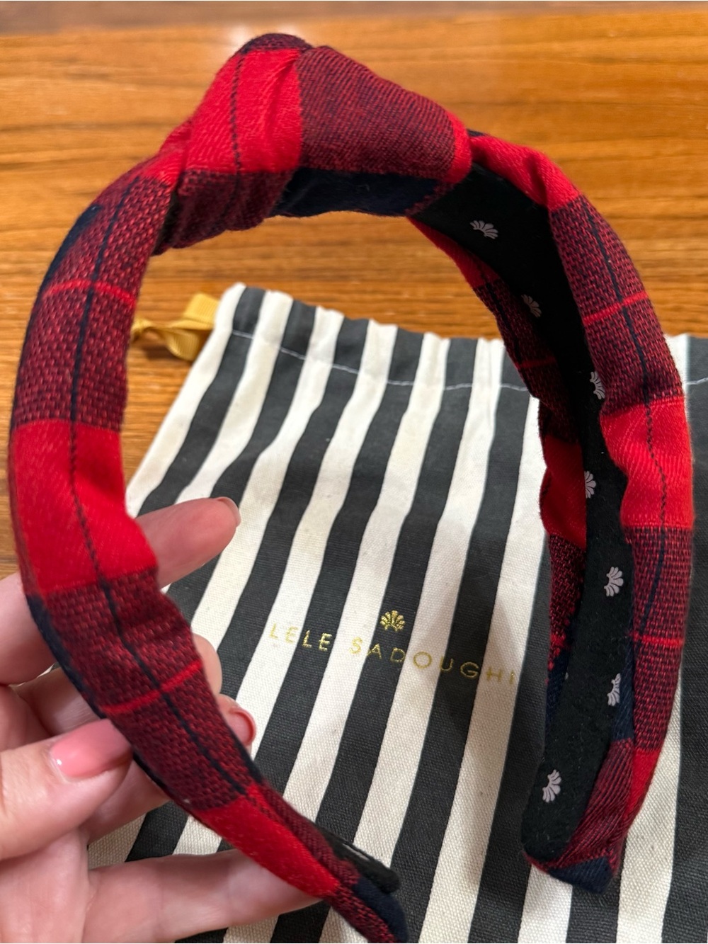 Lele Sadoughi Red and Black Plaid Knotted Headband for Kids